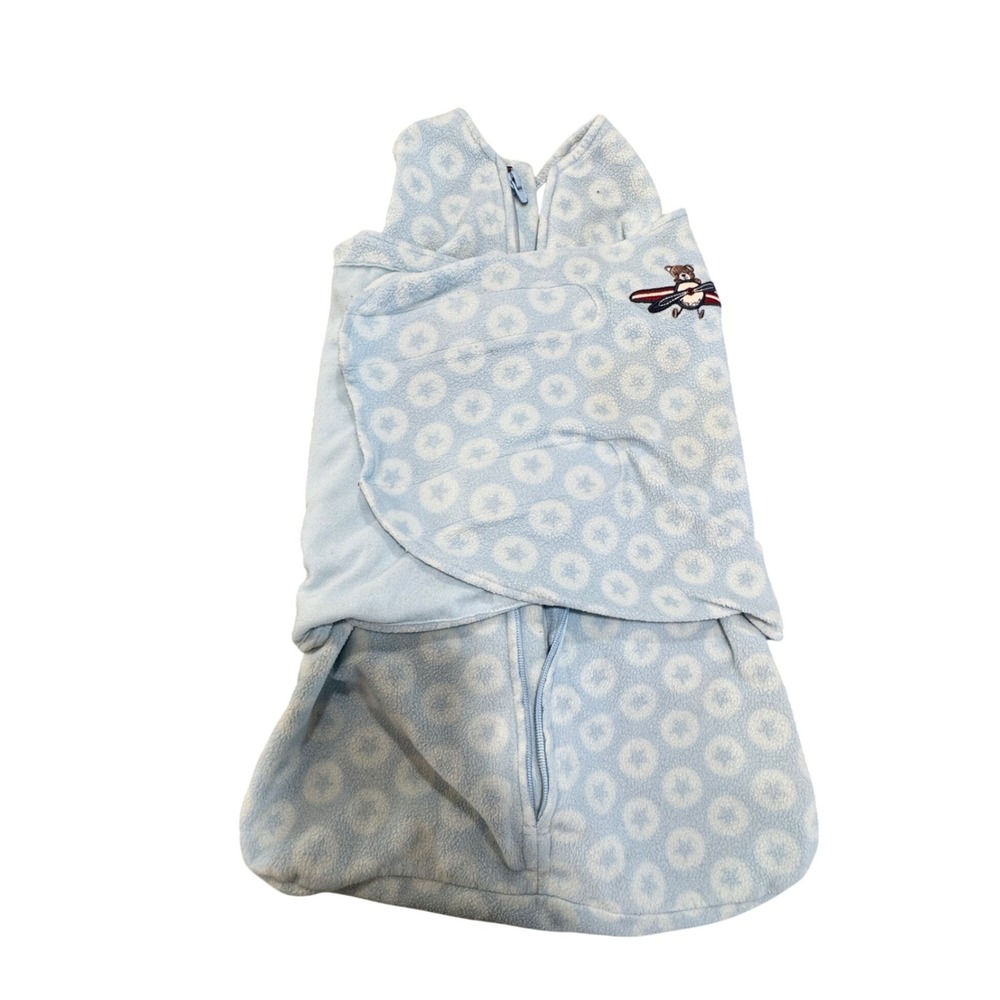 HALO SleepSack Swaddle Blue Fleece Bear Airplane Newborn NB Soft Cozy Safe Sleep